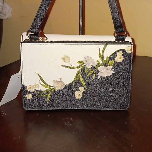 TED BAKER LONDON NWT NAVY FLORAL LEATHER CROSSBODY - Picture 5 of 11